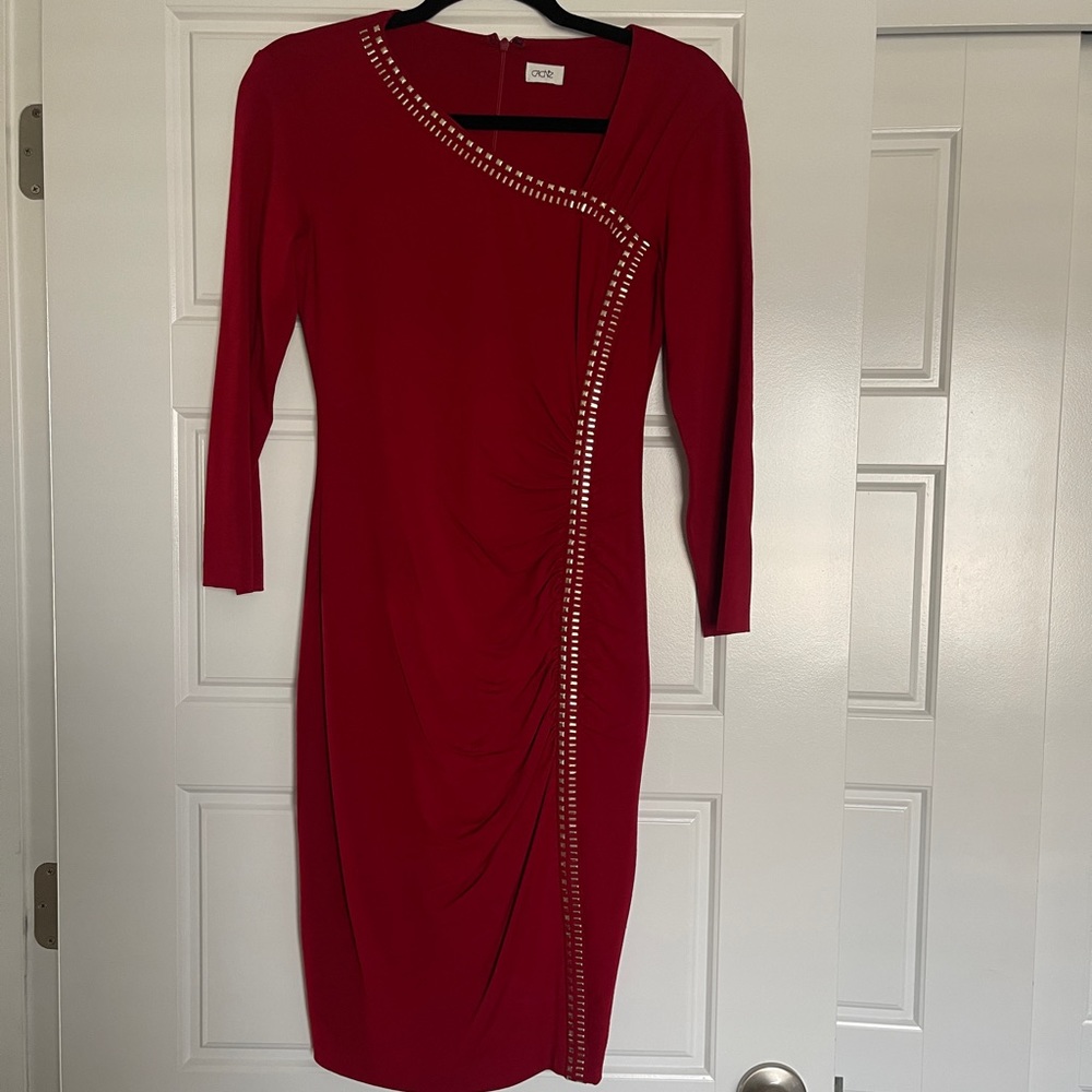Cache size small red and gold bodycon dress